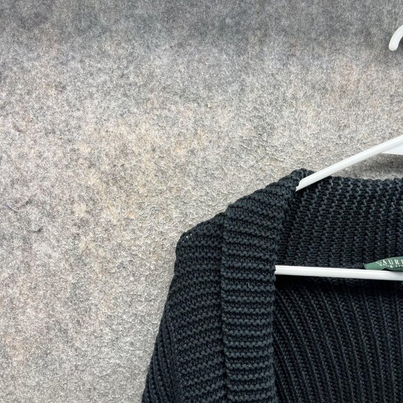 Lauren Ralph Lauren Sweater Womens Medium Black Tie Waist Open Front Cardigan - Picture 9 of 10